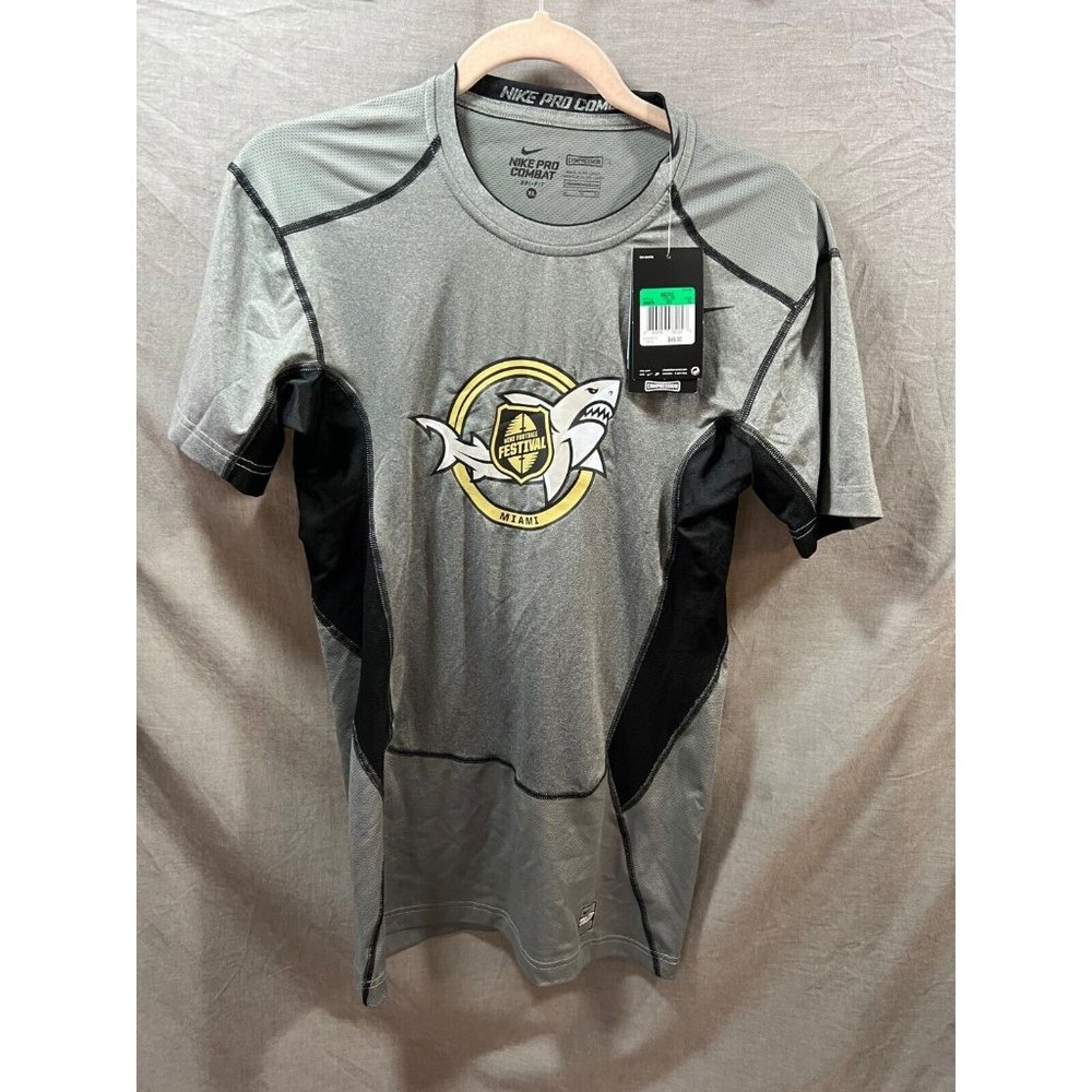 Nike Pro Combat Shirt Adult Extra Large‎ Grey Football Festival Miami Tee Mens